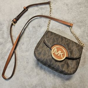 Michael Kors Brown Signature Coated Leather Fulton Crossbody Bag